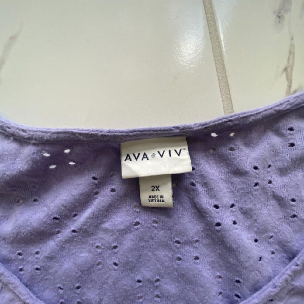 Ava And Viv Womens 2X Purple Eyelet Crochet Blouse Puff Sleeve Plus Top - Picture 4 of 10